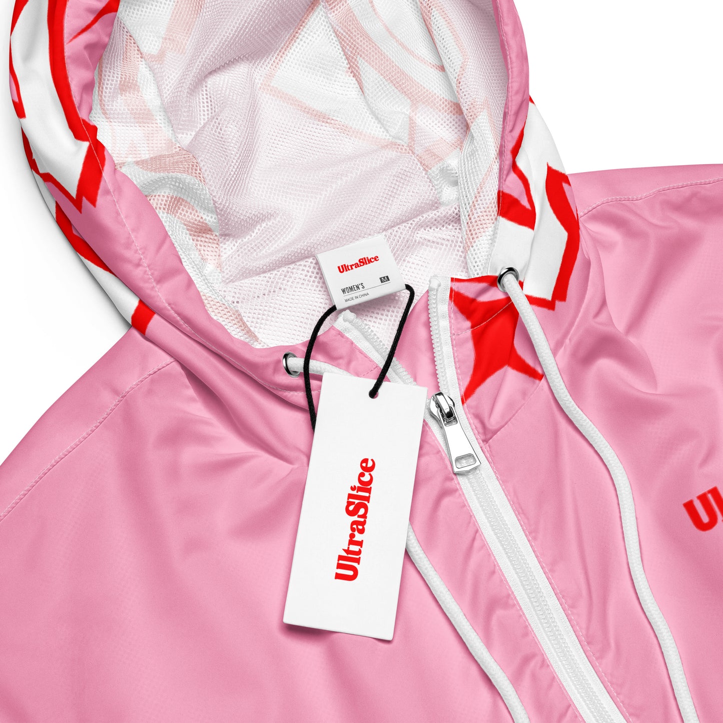 Ultra Slice - World Wide Pizza Party Cropped Women's Windbreaker (Pink)